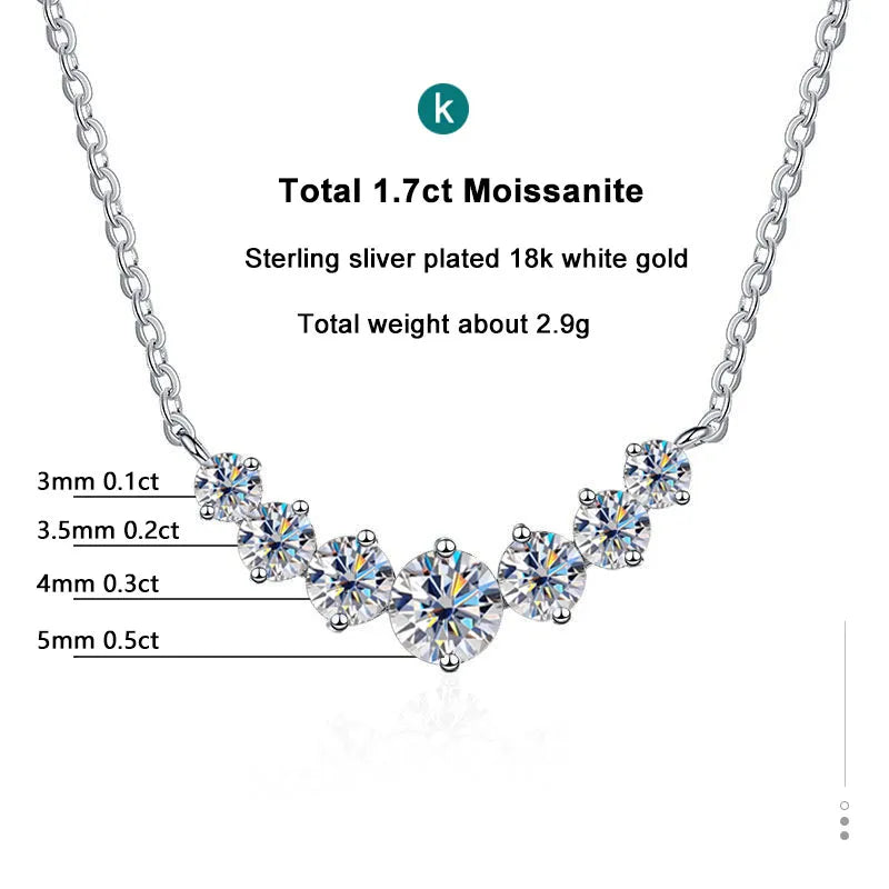 925 Sterling Silver Plated 18k White Gold Moissanite Necklace