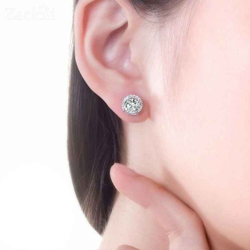 1 Carat Platinum Plated Moissanite Stud Earrings