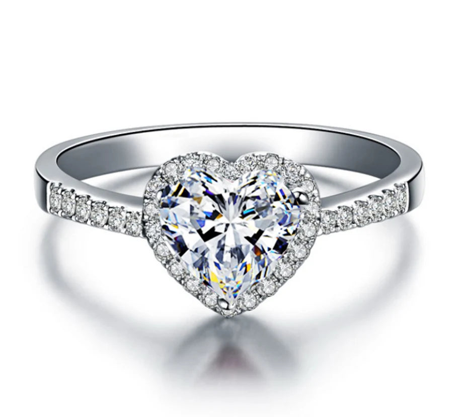 Heart Moissanite Zircon Silver Wedding Ring