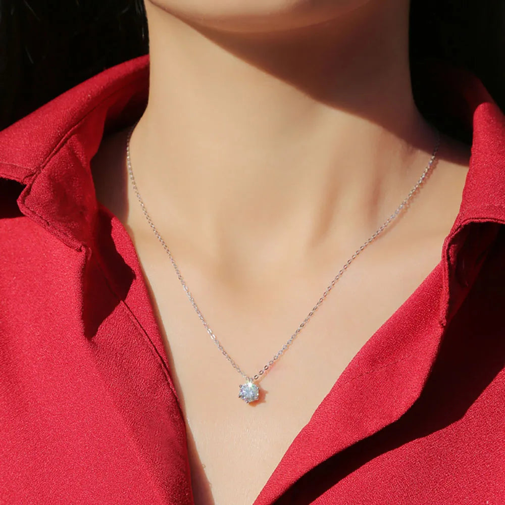 Single Stone Moissanite Diamond Pendant Necklace