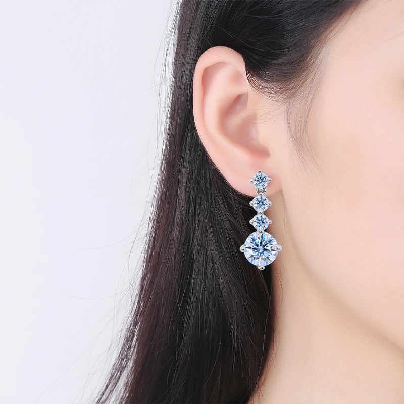 Moissanite Diamond S925 Silver Drop Earrings