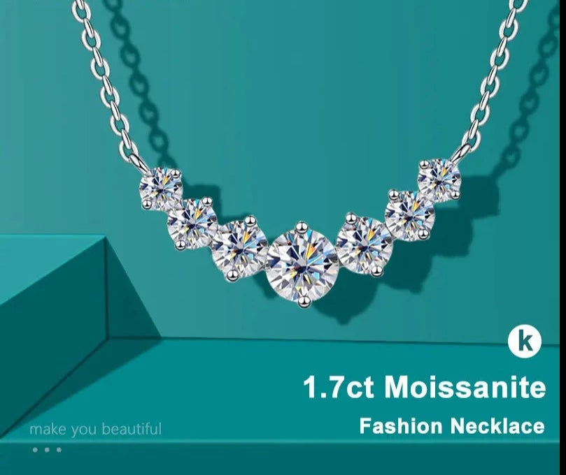 925 Sterling Silver Plated 18k White Gold Moissanite Necklace