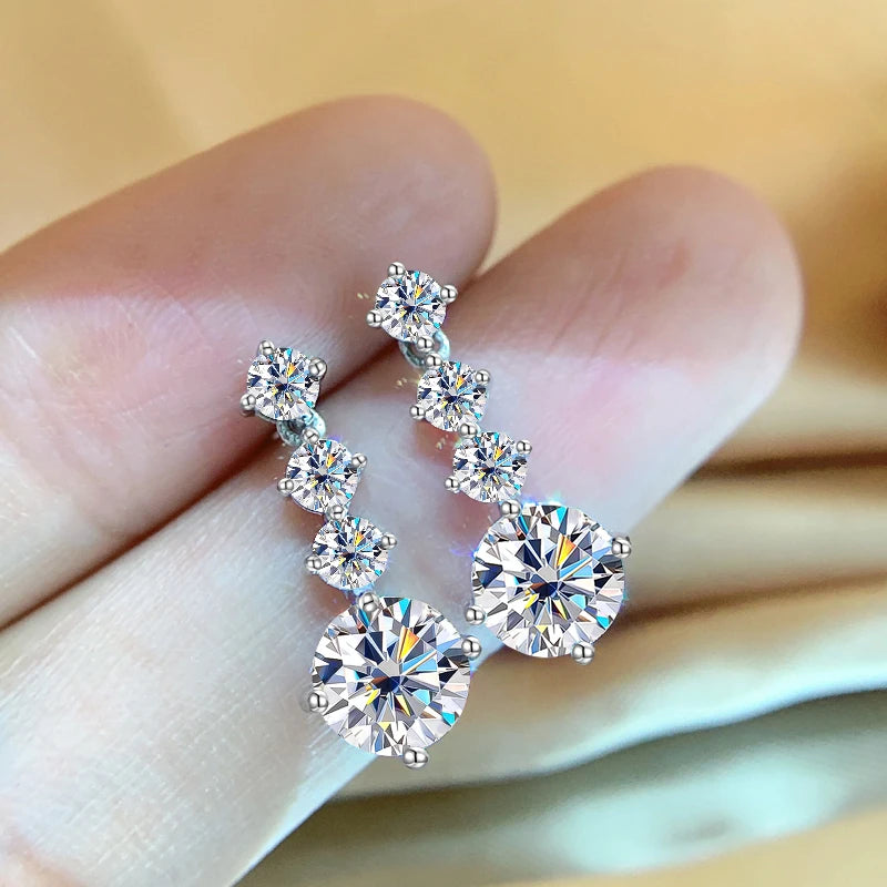 Moissanite Diamond S925 Silver Drop Earrings